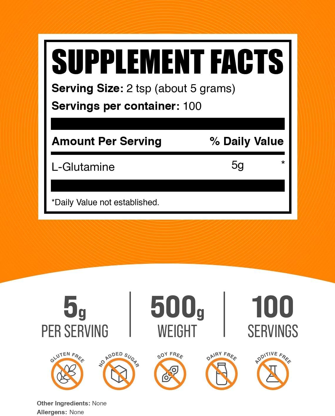 BulkSupplements.com L-Glutamina en Polvo - 500 g (1.1 lb)