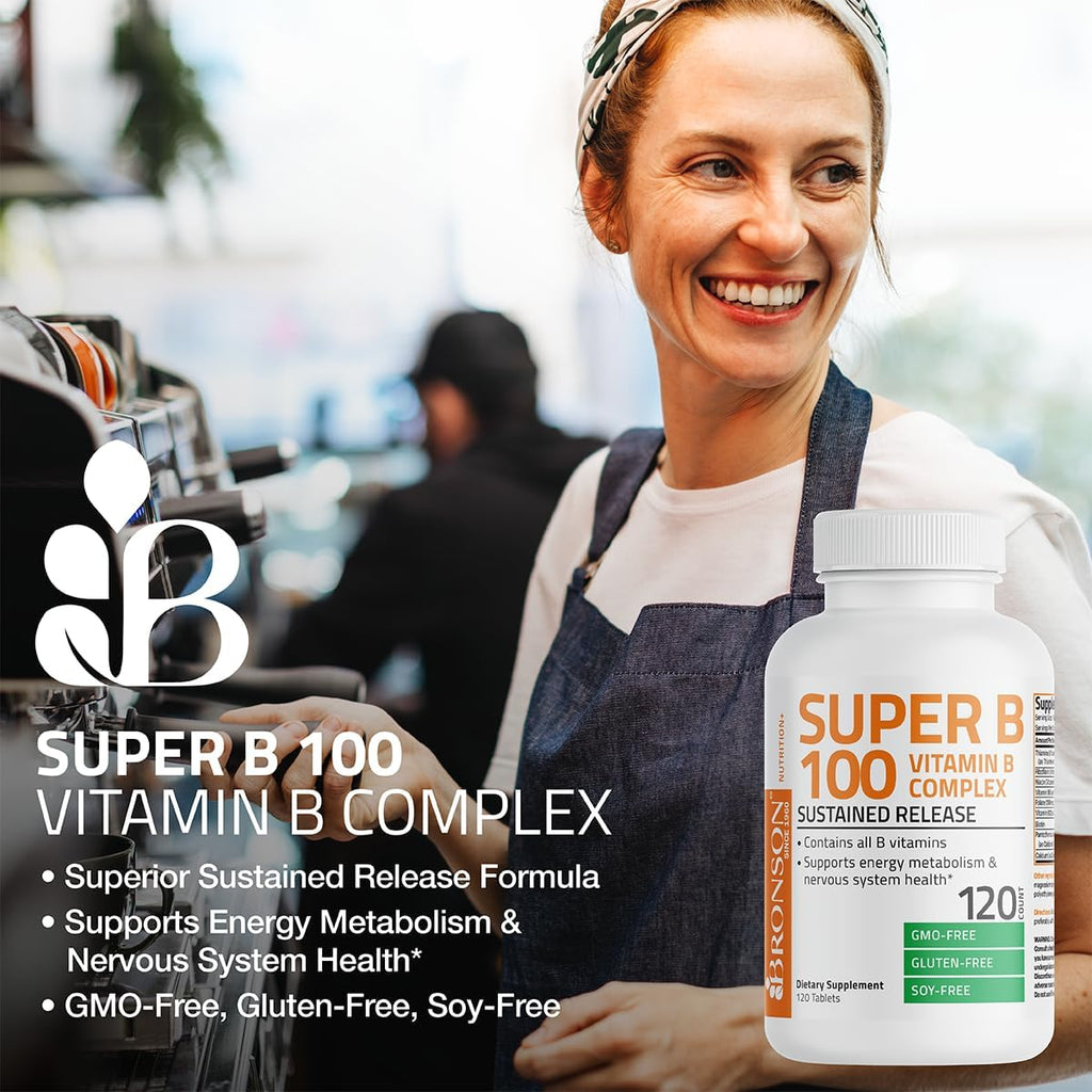 Bronson Super B 100 Complete B Complex with Sustained Release - 250 Tablets