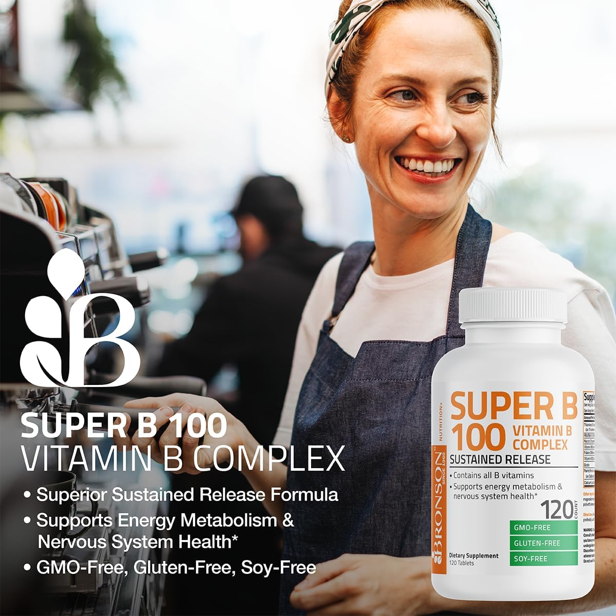 Bronson Super B100 Complejo B Vitamina B Liberación Sostenida - 120 Comprimidos