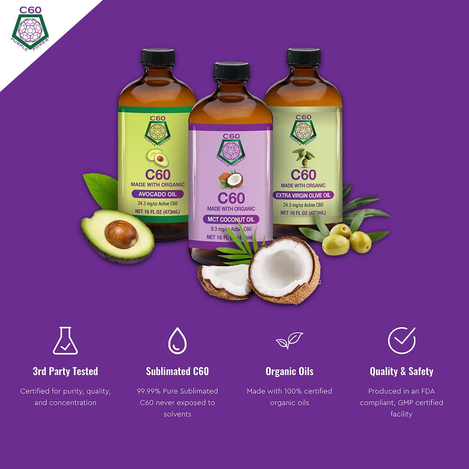C60 Power en Aceite de Aguacate Orgánico - 2 fl oz