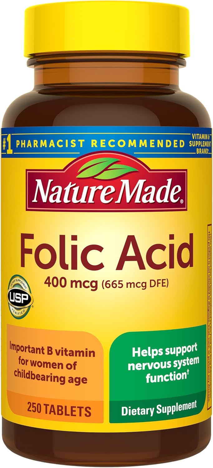 Nature Made Ácido Fólico 400 mcg (665 mcg DFE) Comprimidos, 250 Comprimidos (Pack de 3)