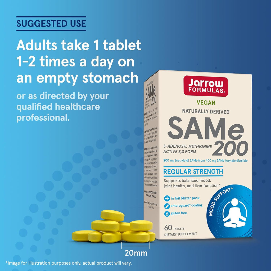 Jarrow Formulas SAMe 200 mg – Apoyo Articular, Hepático y Cerebral, 60 Comprimidos