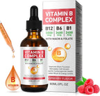 Complejo B Líquido, Gotas Veganas de Vitamina B12 Metilcobalamina, B1, B6, Ácido Fólico y Niacina - Apoyo Energético, Cerebral y Cardíaco, 40 Dosis