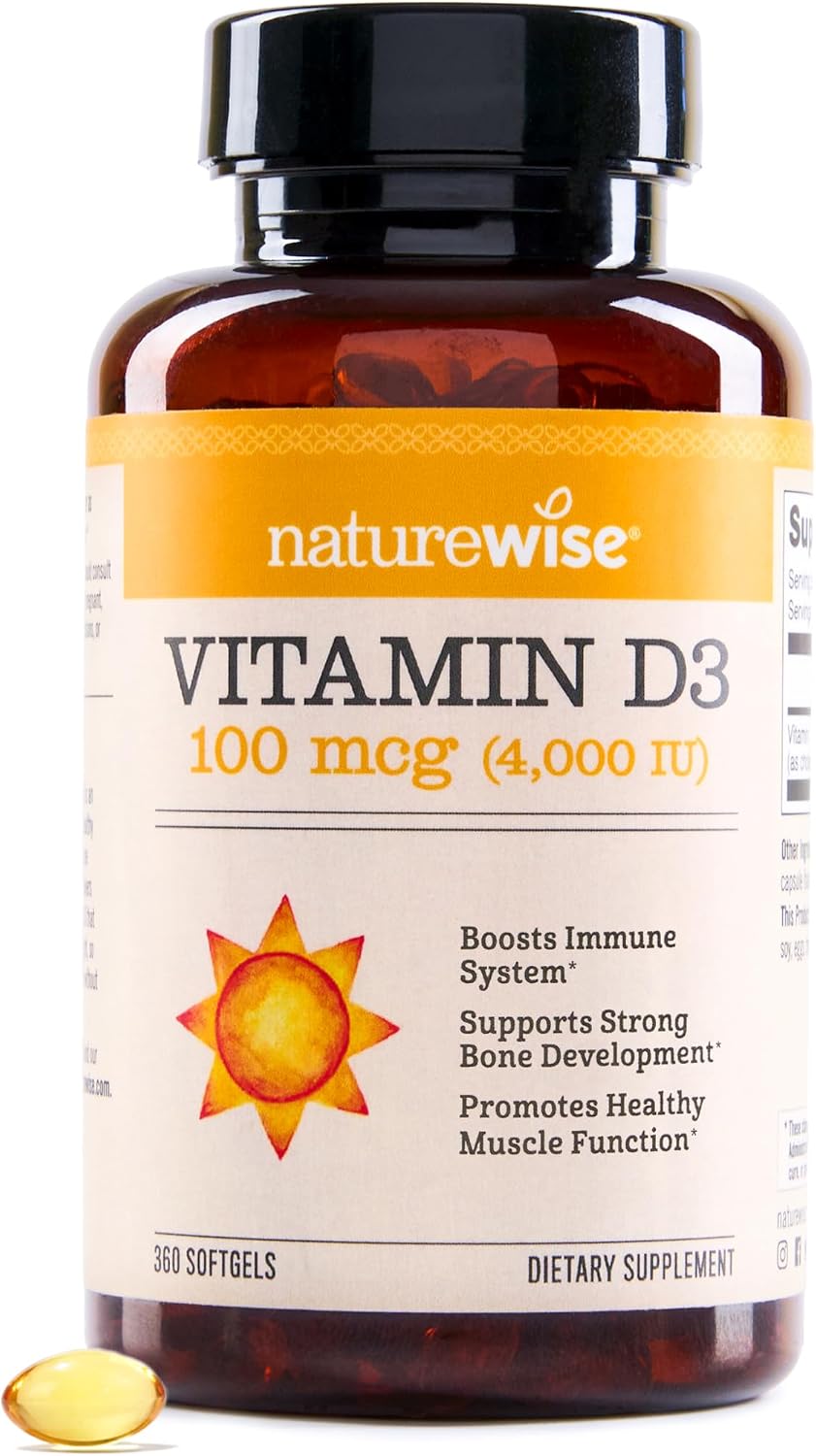 NatureWise Vitamina D3 4000 UI (100 mcg) - 360 Mini Cápsulas Blandas - Suministro para 1 Año - Apoyo Inmunológico, Muscular y Óseo - No-GMO, Sin Gluten, en Aceite de Oliva Virgen Extra Orgánico