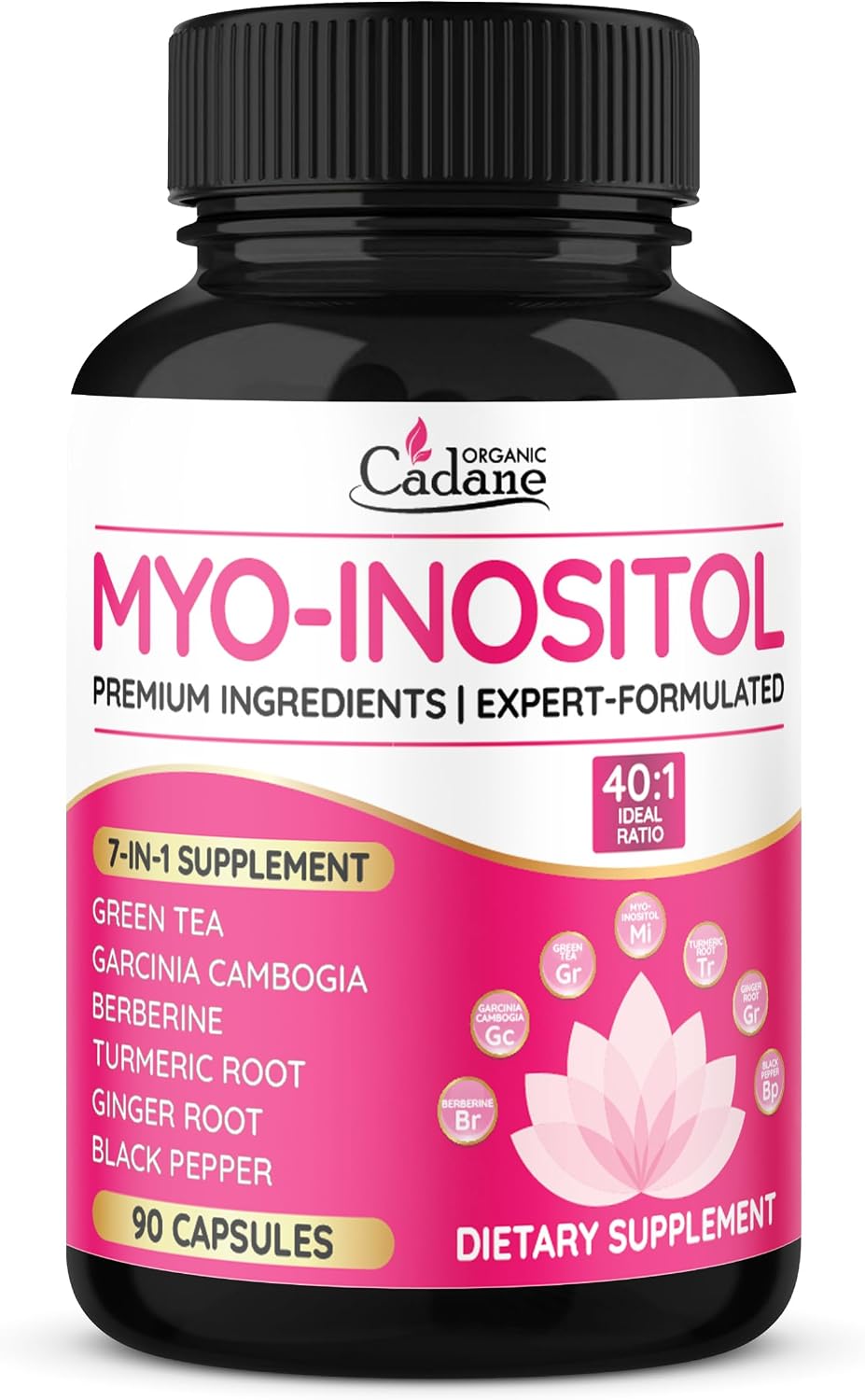 Myo Inositol & Green Tea Capsules with Garcinia Cambogia, Berberine, Turmeric, Ginger, and Black Pepper | Supports Body Balance & Digestive | Vegan, Non-GMO - 90 Capsules