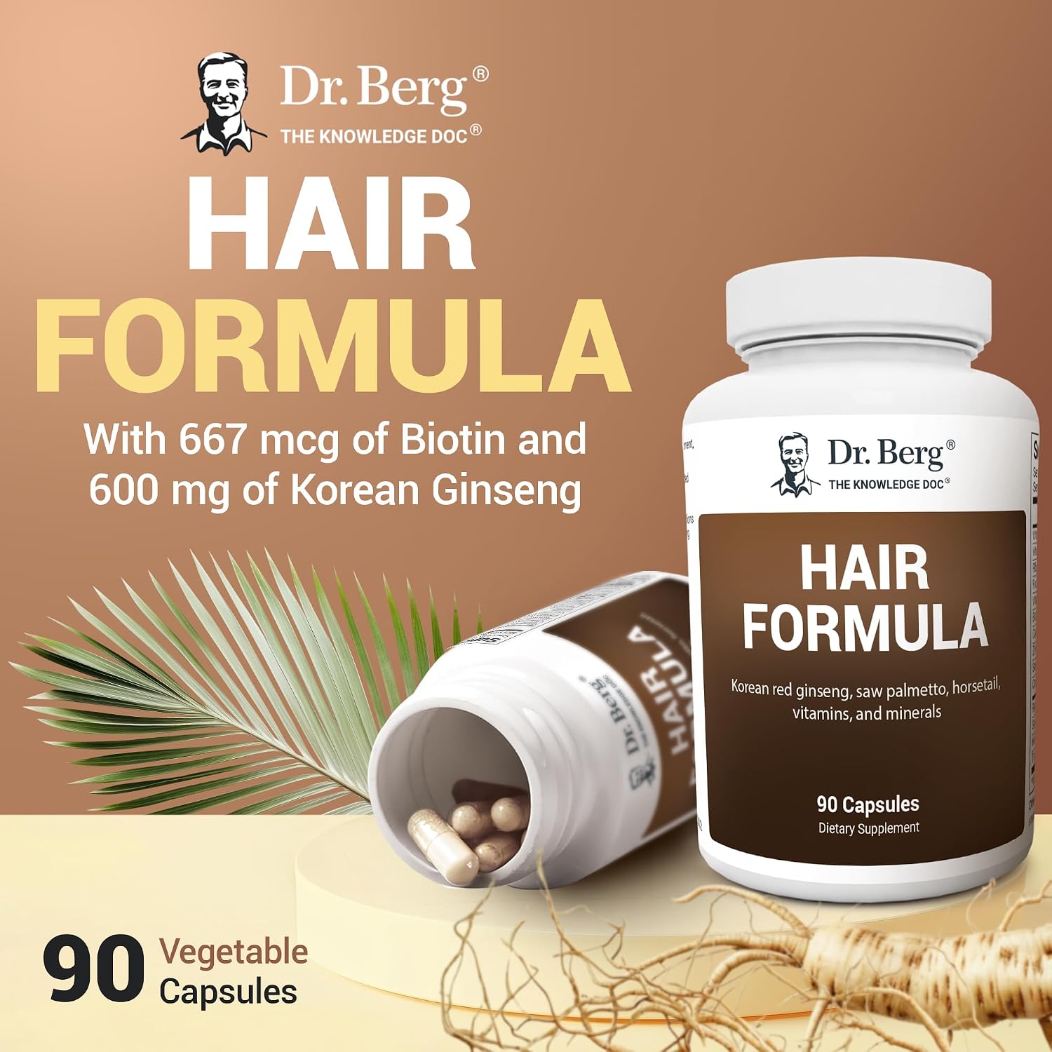 Dr. Berg All-in-One Vitaminas para Cabello, Piel y Uñas - Fórmula Avanzada con Biotina y Saw Palmetto - 90 Cápsulas Vegetales