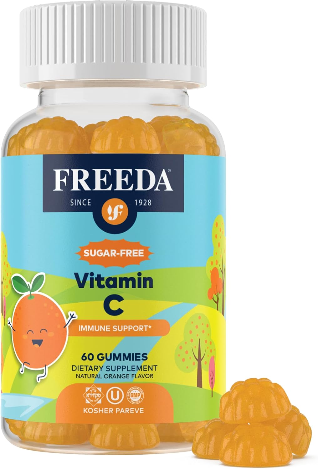 FREEDA Vitamin C Kids Gominolas de Vitamina C Sin Azúcar - Sabor Naranja - 60 Unidades