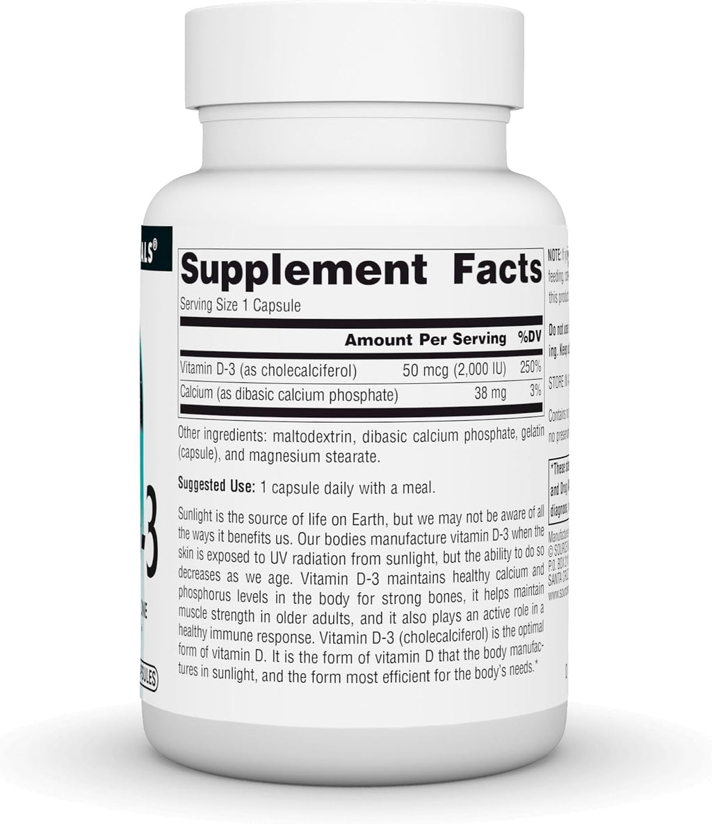 Source Naturals Vitamina D-3 2000 UI (50 mcg) - 100 Cápsulas