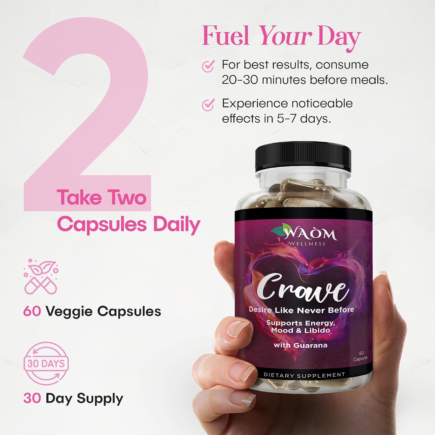 Crave – Potenciador del Deseo Femenino con Maca y Ashwagandha – 60 Cápsulas Veganas