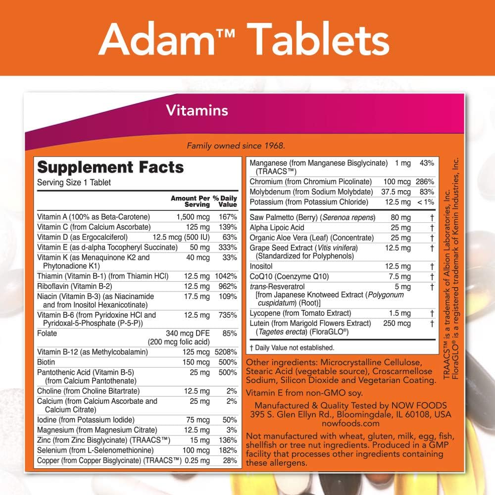 Now Foods Adam Multivitamínico para Hombres - 120 Comprimidos