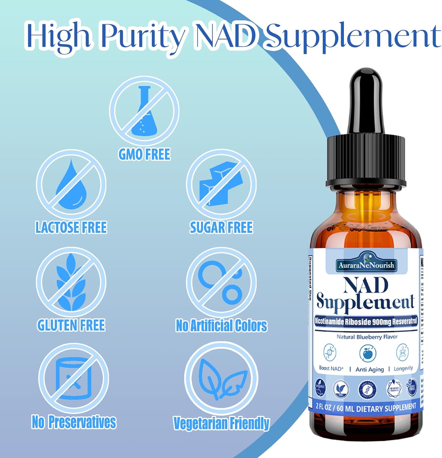 NAD+ Liposomal con Nicotinamida Ribósido, Resveratrol y Quercetina | AuraraNeNourish