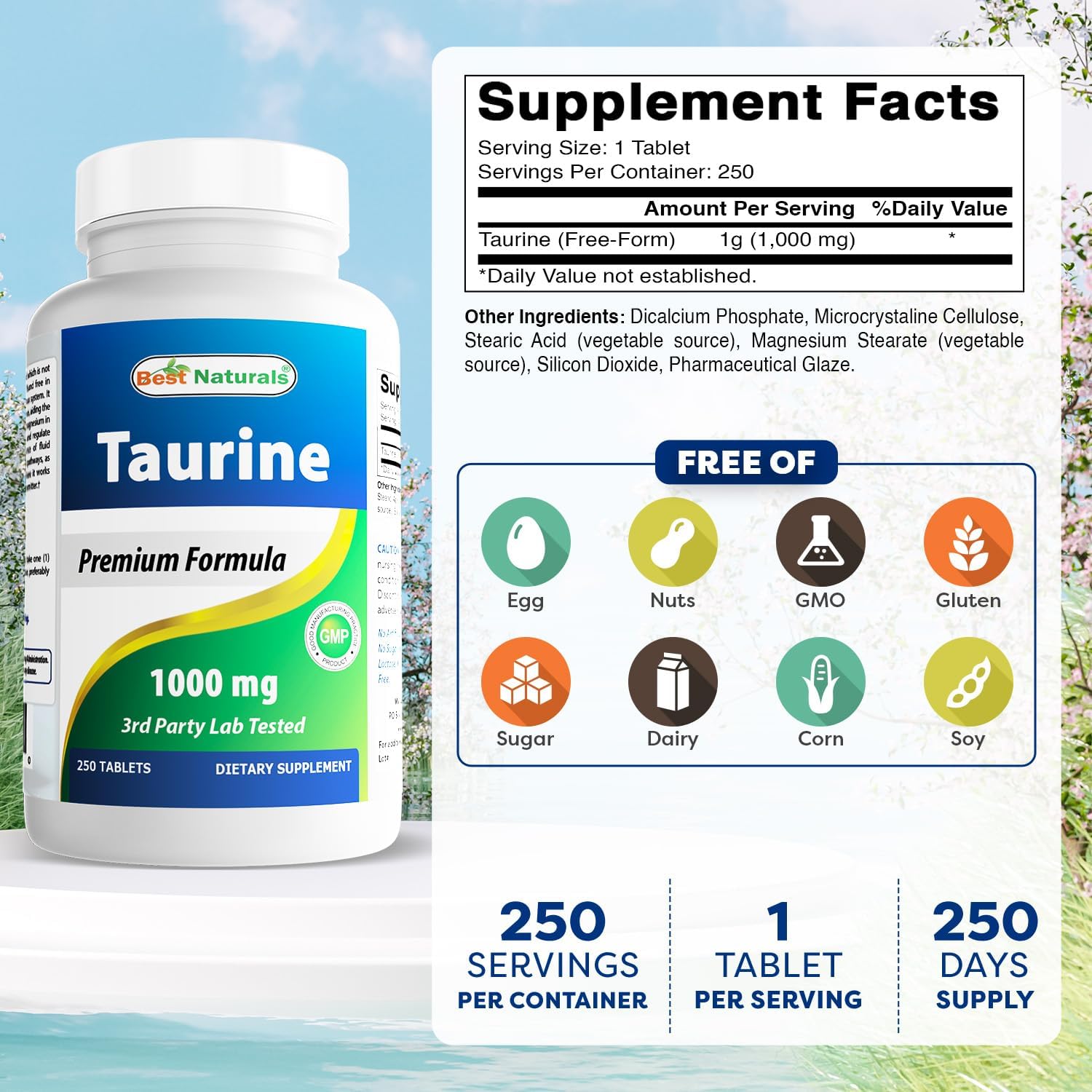 Best Naturals Taurina 1000 mg 250 Comprimidos