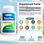 Best Naturals Taurina 1000 mg, 250 Comprimidos (Pack de 2)
