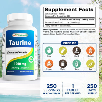 Best Naturals Taurina 1000 mg, 250 Comprimidos (Pack de 2) – Image 2