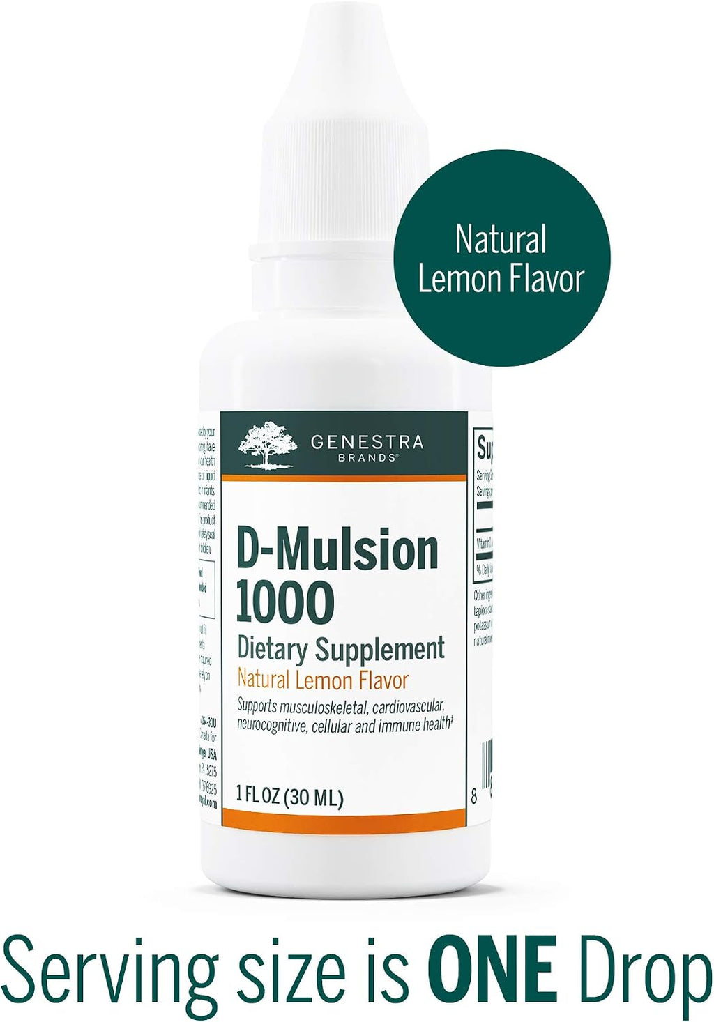 Genestra Brands D-Mulsion 1000 - Suplemento de Vitamina D3 Líquida - 1000 UI por gota - Sabor Natural a Limón - 30 ml