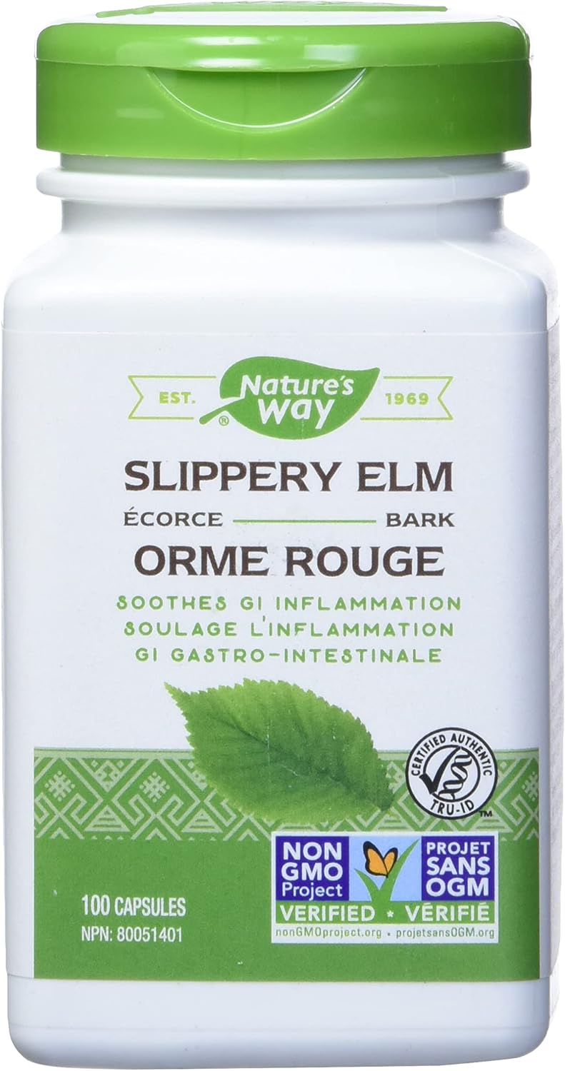Nature's Way Slippery Elm Bark, 1.600 mg por dosis, 200 Cápsulas Vegetarianas (2 Paquetes de 100)