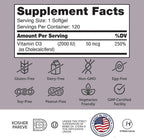 Zahler - Vitamina D3 2000 UI - 120 Cápsulas Blandas - Suplemento de Vitamina D para Huesos, Dientes y Sistema Inmunológico