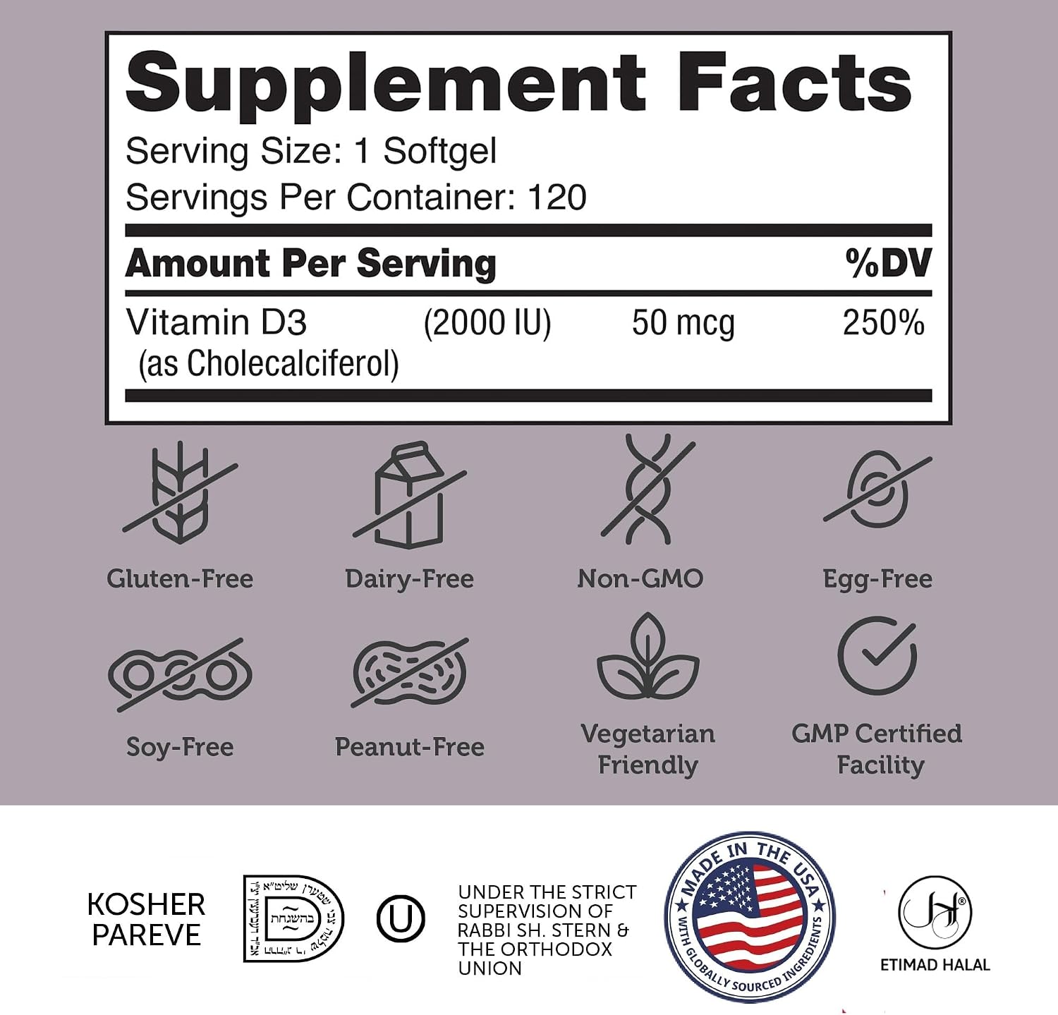 Zahler - Vitamina D3 2000 UI - 120 Cápsulas Blandas - Suplemento de Vitamina D para Huesos, Dientes y Sistema Inmunológico