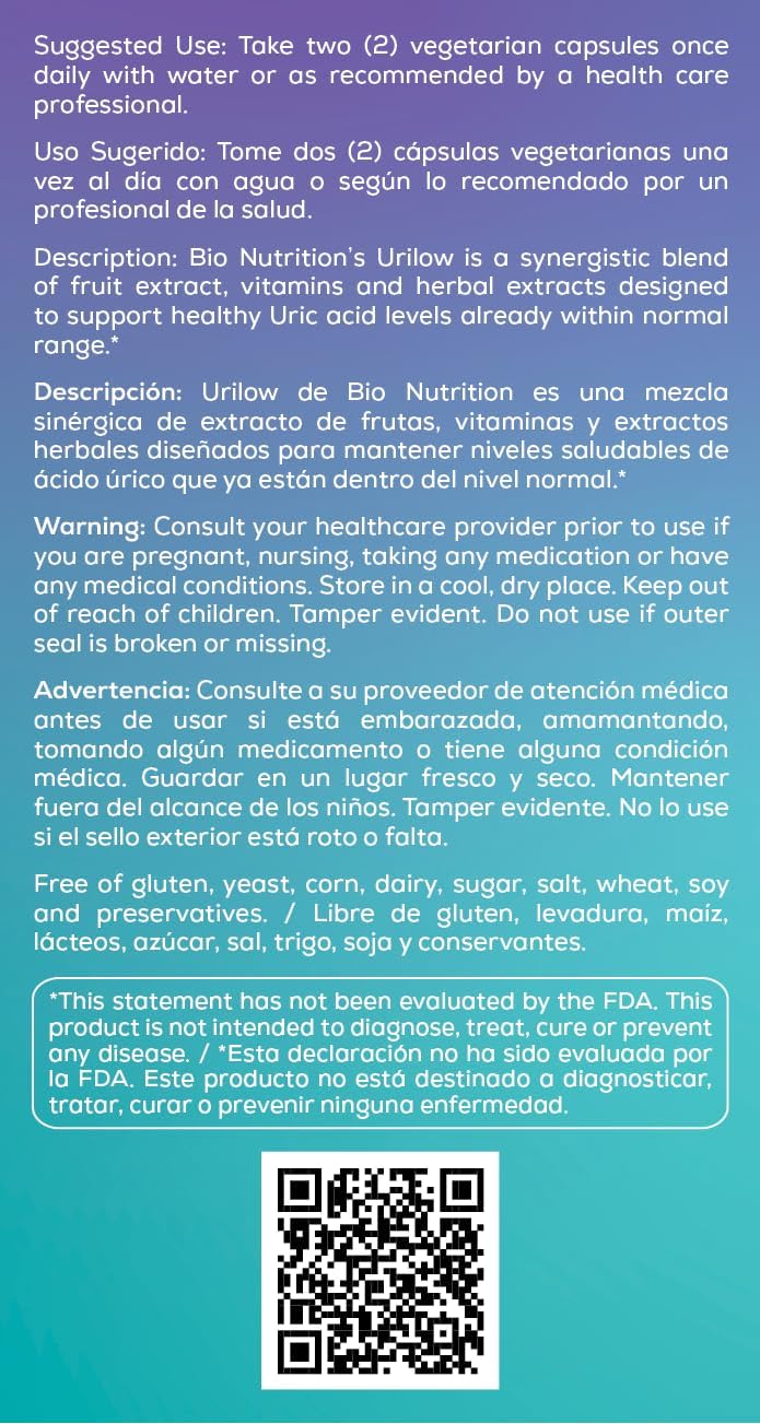 Bio Nutrition Urilow, 60 Cápsulas Vegetales