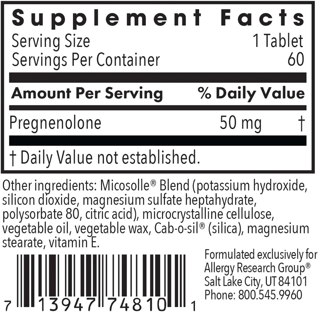 Allergy Research Group ARG Pregnenolona 50 mg - Micronizada - 60 Comprimidos