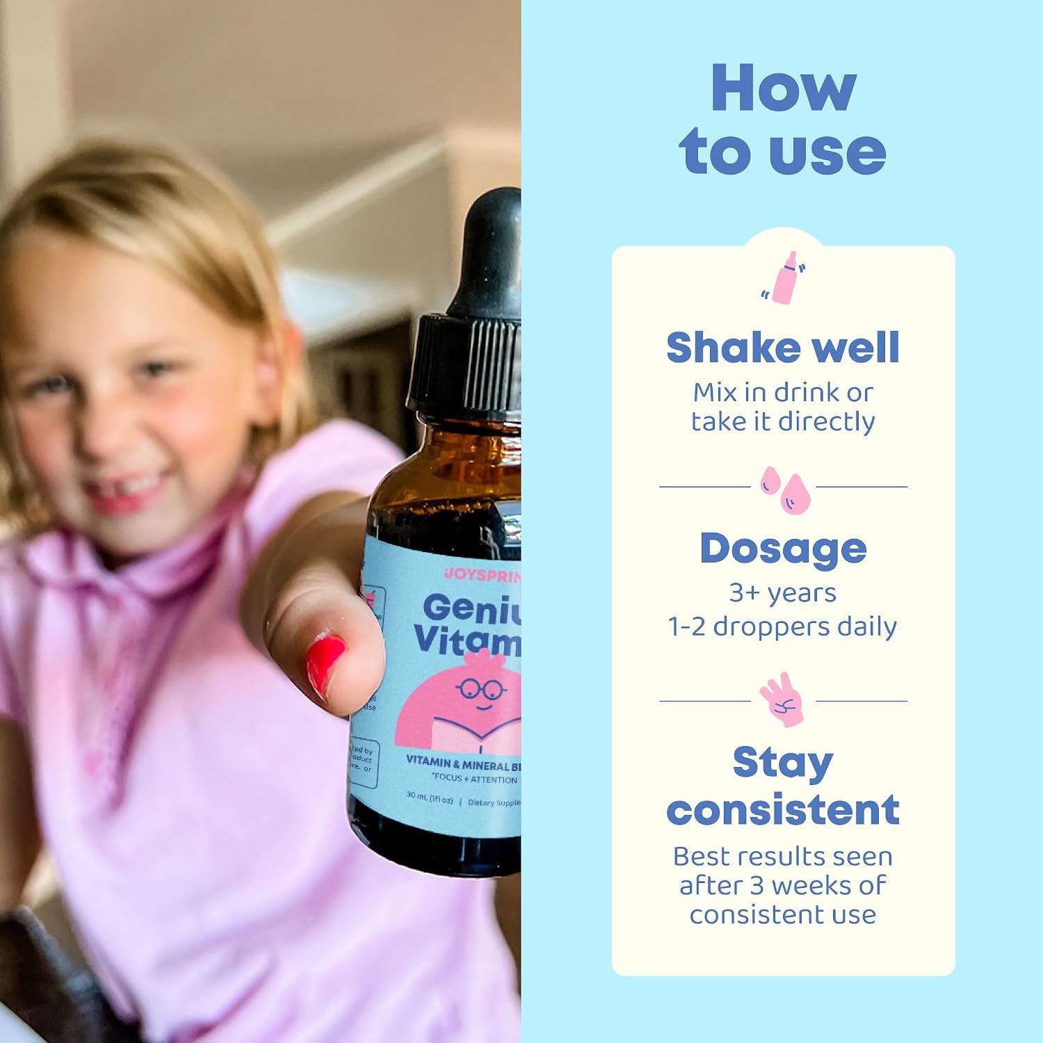 JoySpring Kids B Complex | Gotas líquidas de complejo B con saúco, zinc y vitamina C | Apoyo para el bienestar general (30 ml)