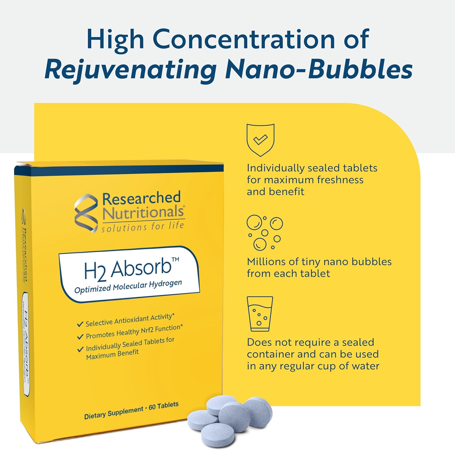 H2 Absorb Molecular Hydrogen Tablets - 60 Tabletas