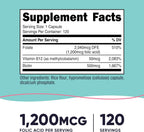 Nutricost Ácido Fólico para Mujeres 1200 mcg con B12 y Biotina, 120 Cápsulas