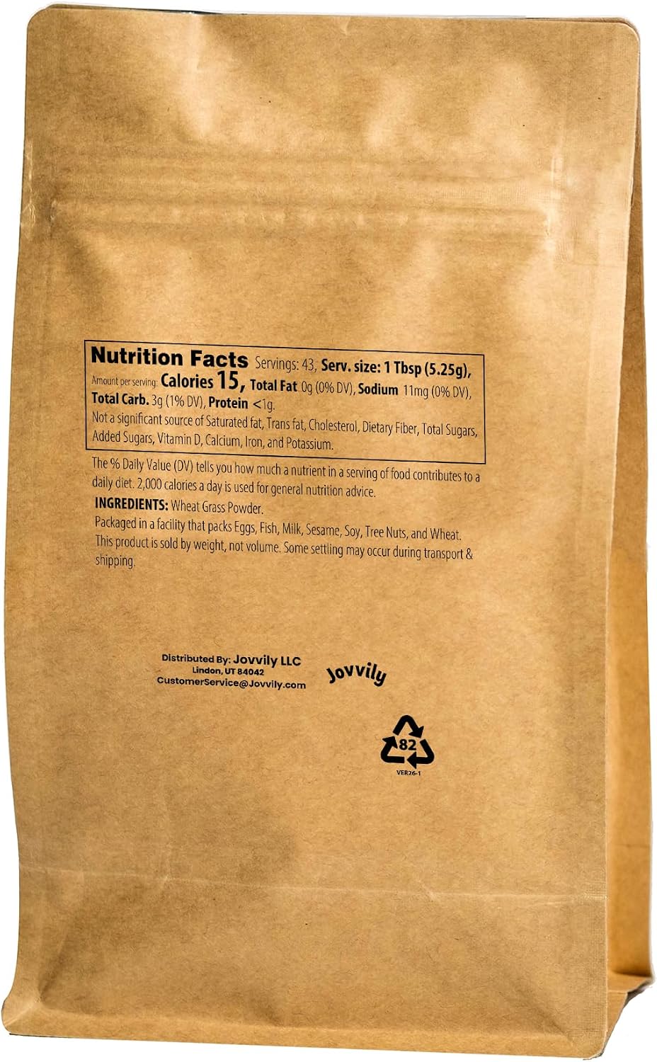 Jovvily Polvo de Hierba de Trigo - 227 g - Superalimento - Sin Rellenos