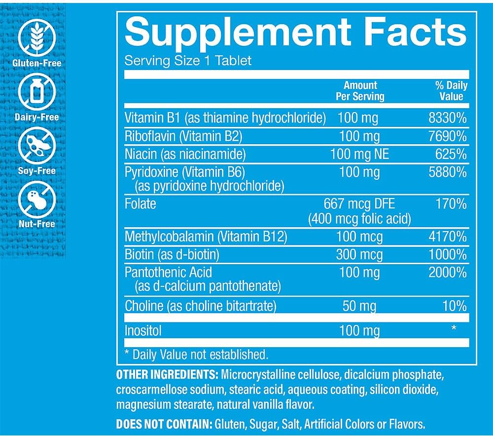 The Vitamin Shoppe Complejo Vitamina B - Apoyo al Metabolismo Energético y Sistema Nervioso, Vitaminas B Completas (100 Comprimidos)