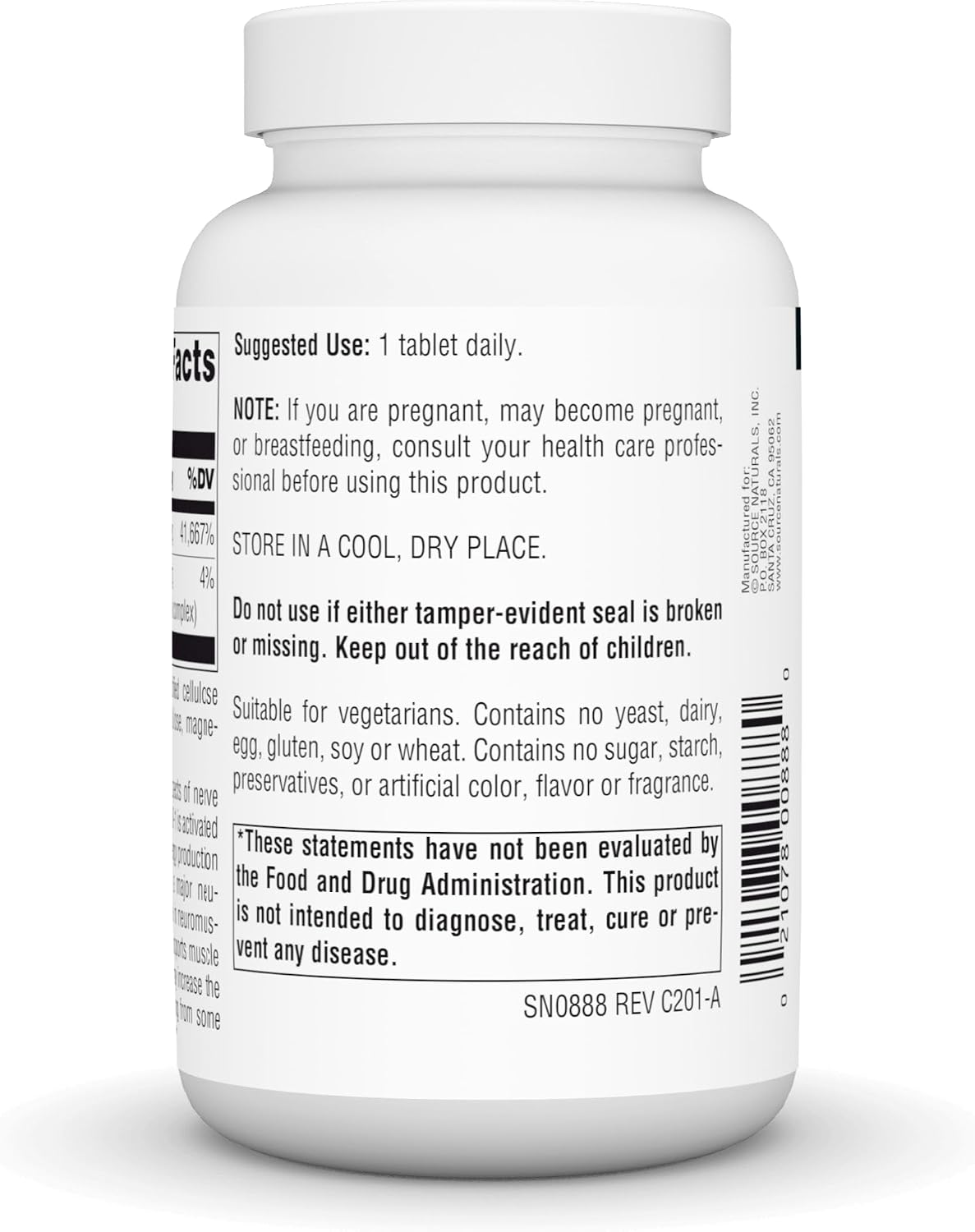 Source Naturals Vitamina B-1 Tiamina 500mg Alta Potencia, 100% Pura - 100 Comprimidos
