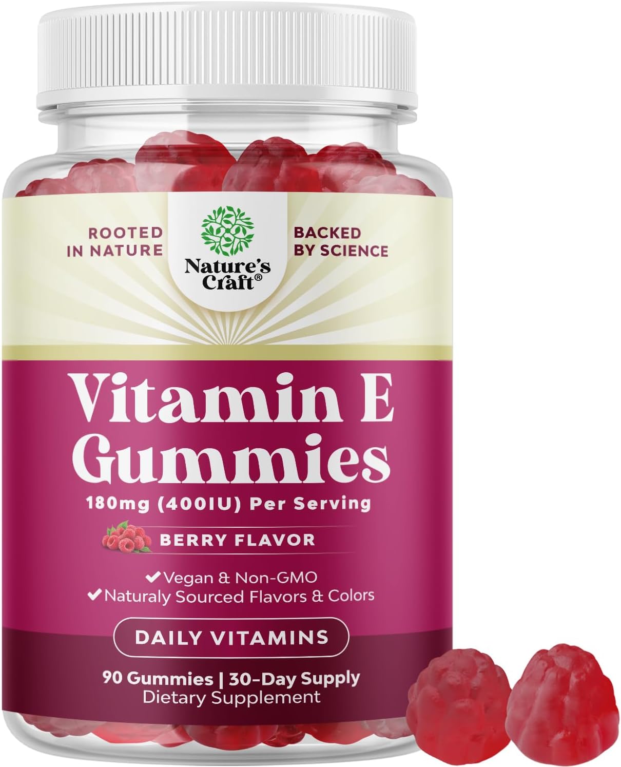 Natures Craft Gominolas de Vitamina E 400 UI - Suplemento para el Cuidado de la Piel, Apoyo Inmune y Protección Celular - 90 Gominolas
