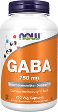 NOW Foods GABA (Ácido Gamma-Aminobutírico) 750 mg, 200 Cápsulas Vegetales