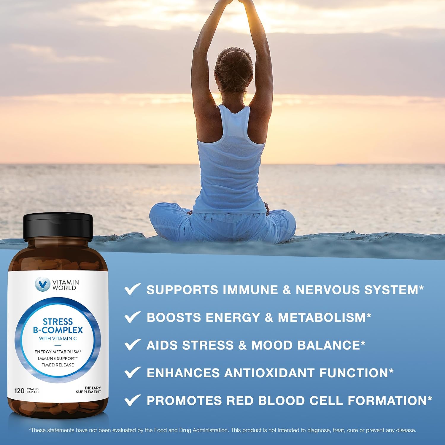 Vitamin World Complejo B con Vitamina C, Liberación Prolongada, 120 Comprimidos