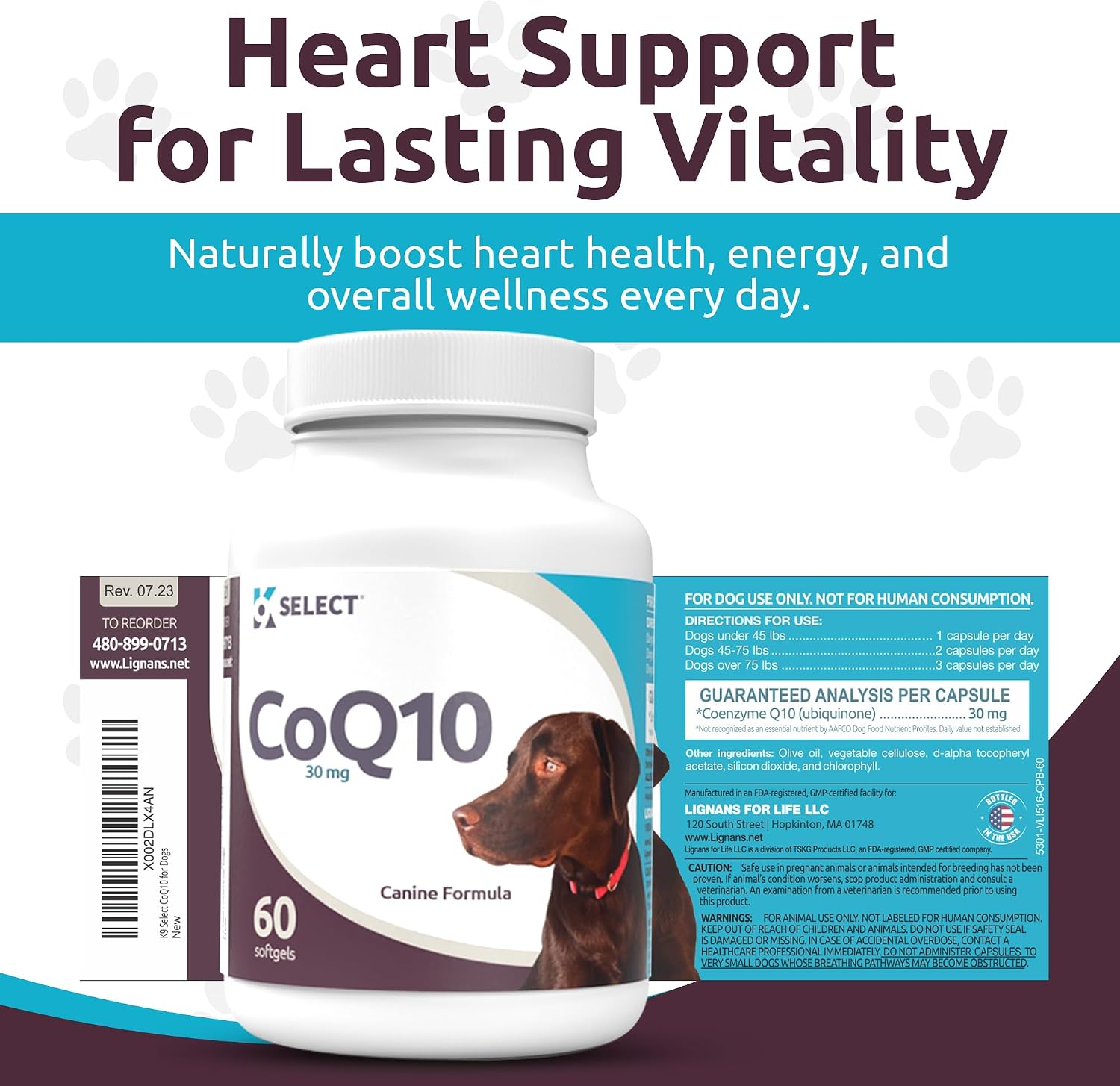 K9 Select CoQ10 Supplement for Dogs, 30mg - 60 Soft Gels per Bottle