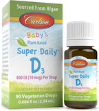 Carlson - Baby's Plant-Based Super Daily D3, Gotas de vitamina D3 vegetal para bebés, 400 UI (10 mcg) por gota, 90 gotas
