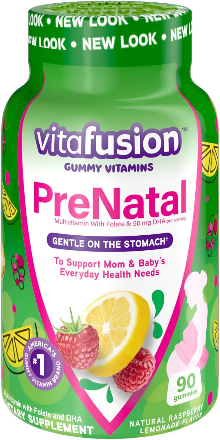 Vitafusion PreNatal Vitaminas en Gominolas, Sabor Natural Limón y Frambuesa Limonada, 90 Gominolas