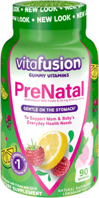 Vitafusion PreNatal Vitaminas en Gominolas, Sabor Natural Limón y Frambuesa Limonada, 90 Gominolas