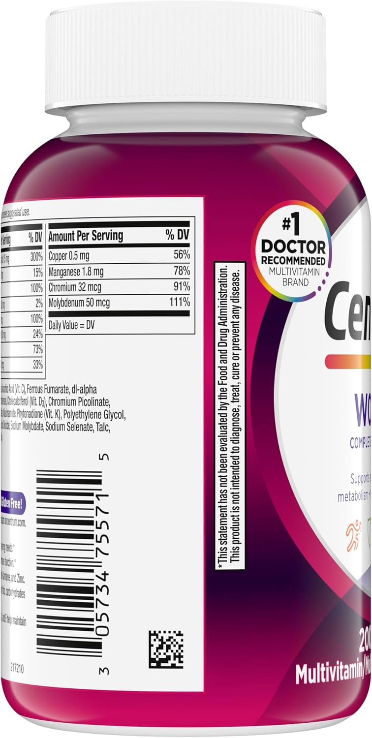 Centrum Multivitamínico para Mujeres - 200 Comprimidos con Hierro, Vitamina D3 y Vitaminas del Grupo B