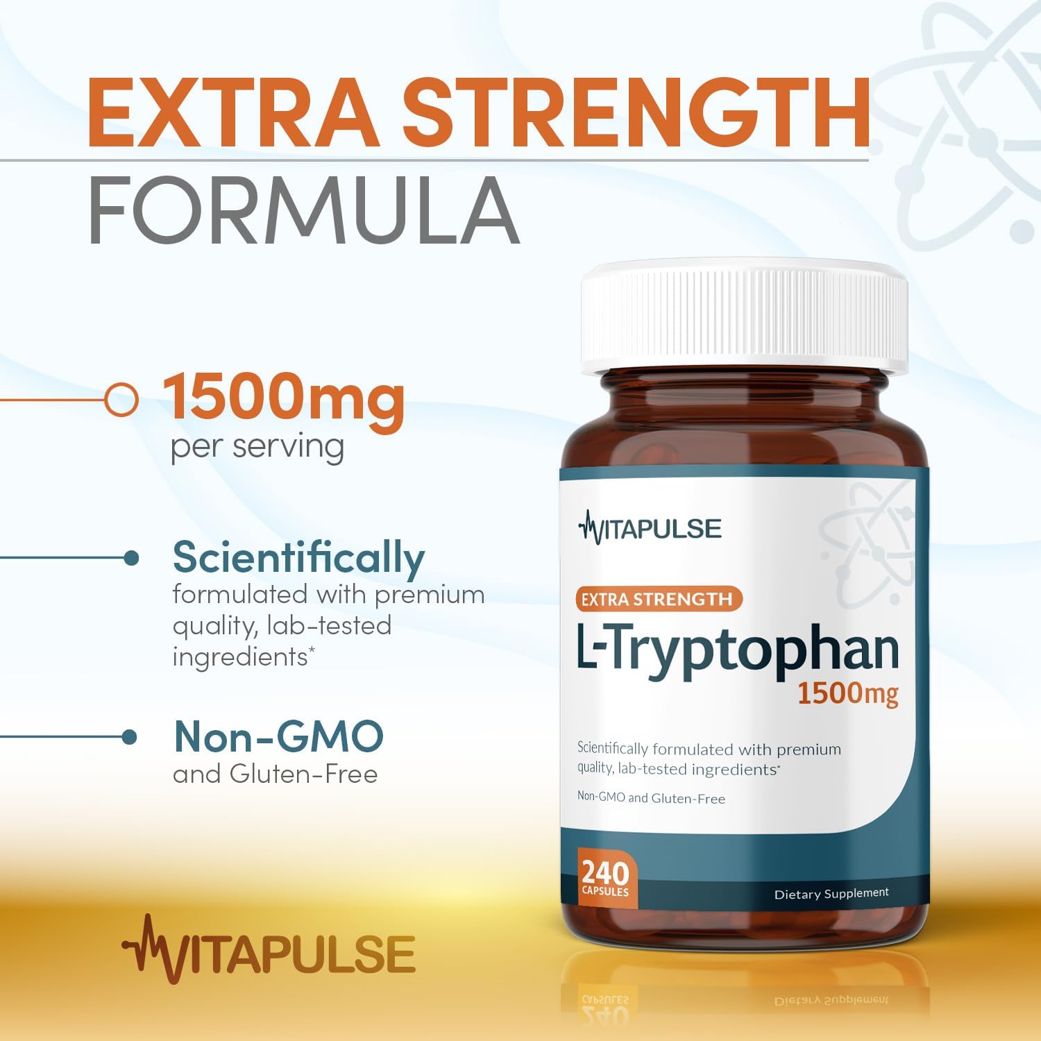 VitaPulse L-Triptófano 1500mg, 240 Cápsulas, Fórmula Nocturna, No Transgénico