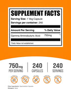 BulkSupplements GABA 750 mg - 240 Cápsulas - Vegano y Sin Gluten