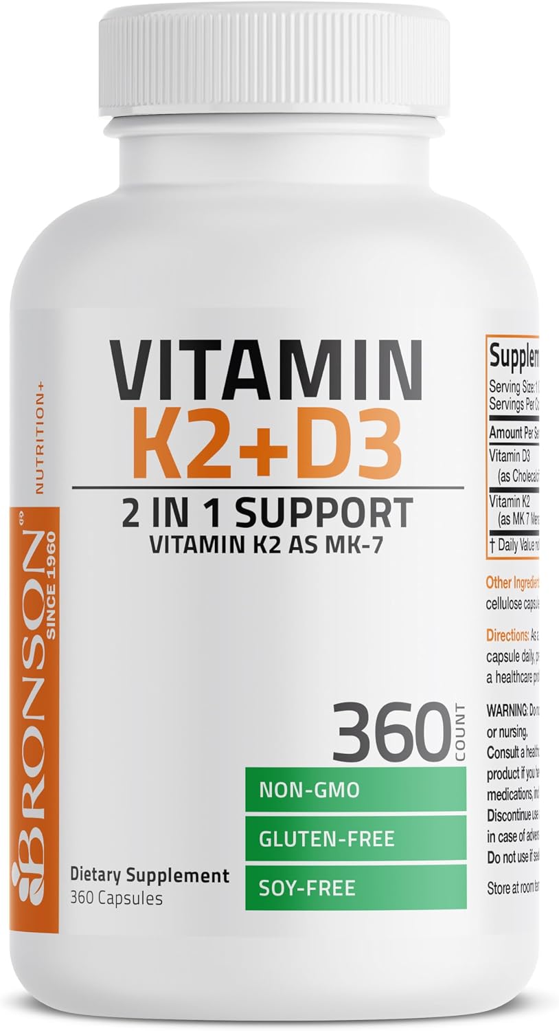 Bronson Vitamina K2 D3 (MK7) Complejo 2 en 1, 360 Cápsulas