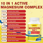 ZEBORA Complejo de Magnesio 10 en 1 - 500mg con Glicinato, Citrato y Malato + Vitamina D3 y Zinc - 120 Cápsulas