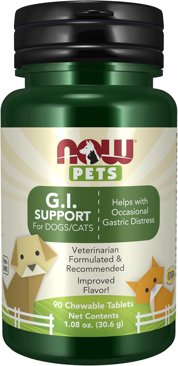 NOW Pet Health GI Support - Suplemento Digestivo para Perros y Gatos - 90 Comprimidos Masticables