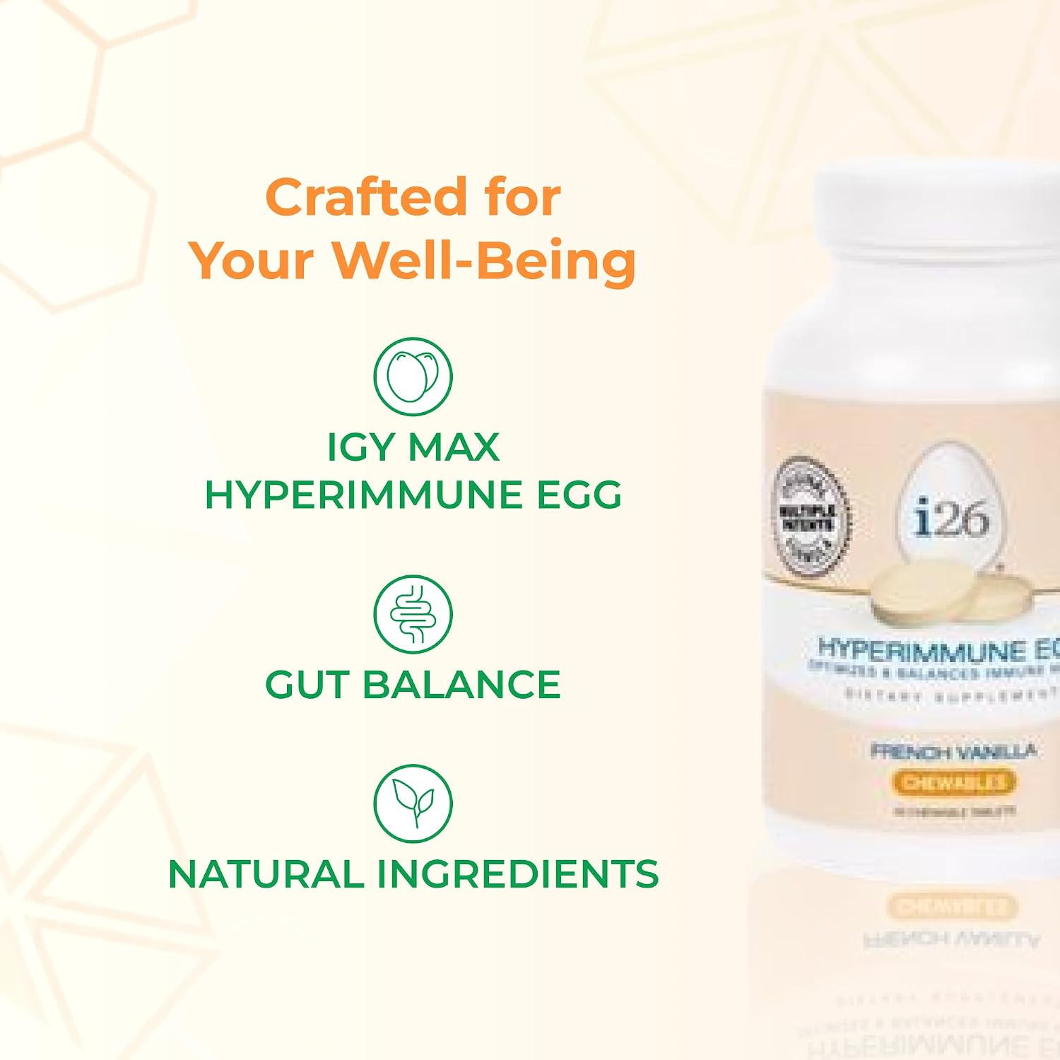Youngevity i26 Hyperimmune Egg | IgY Max French Vanilla | 45 Comprimidos Masticables