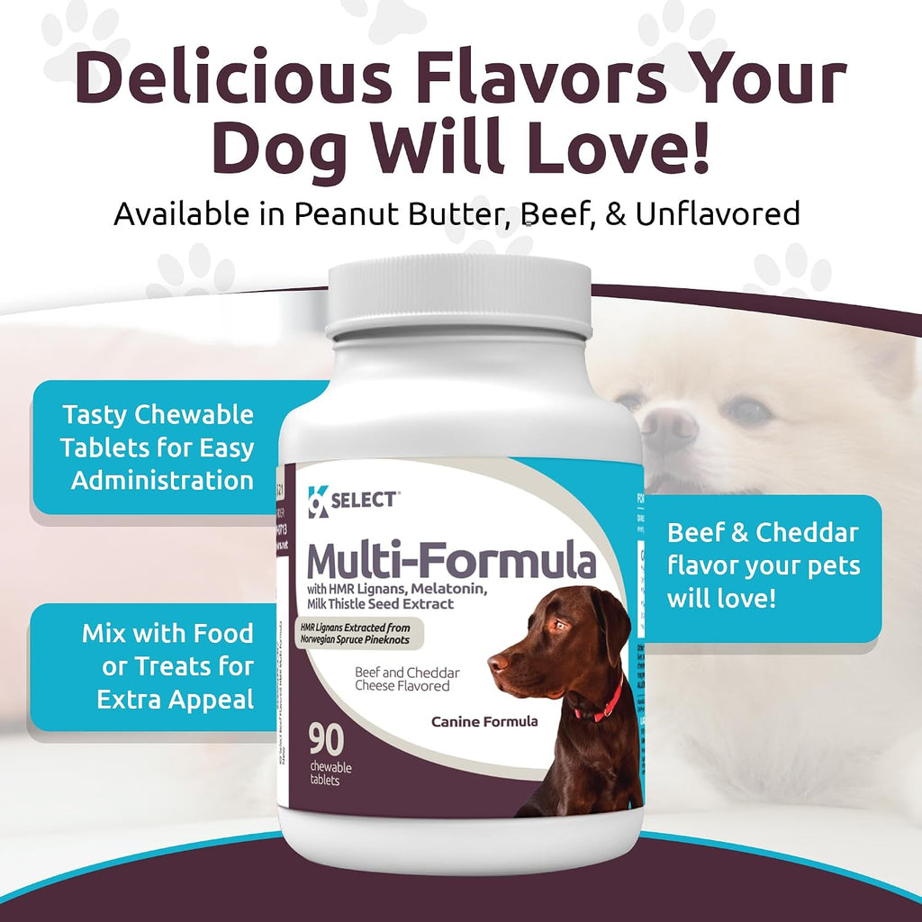 K9 Select Multivitamínico para Perros Grandes - Lignanos, Melatonina, Cardo Mariano - 90 Comprimidos Sabor Carne
