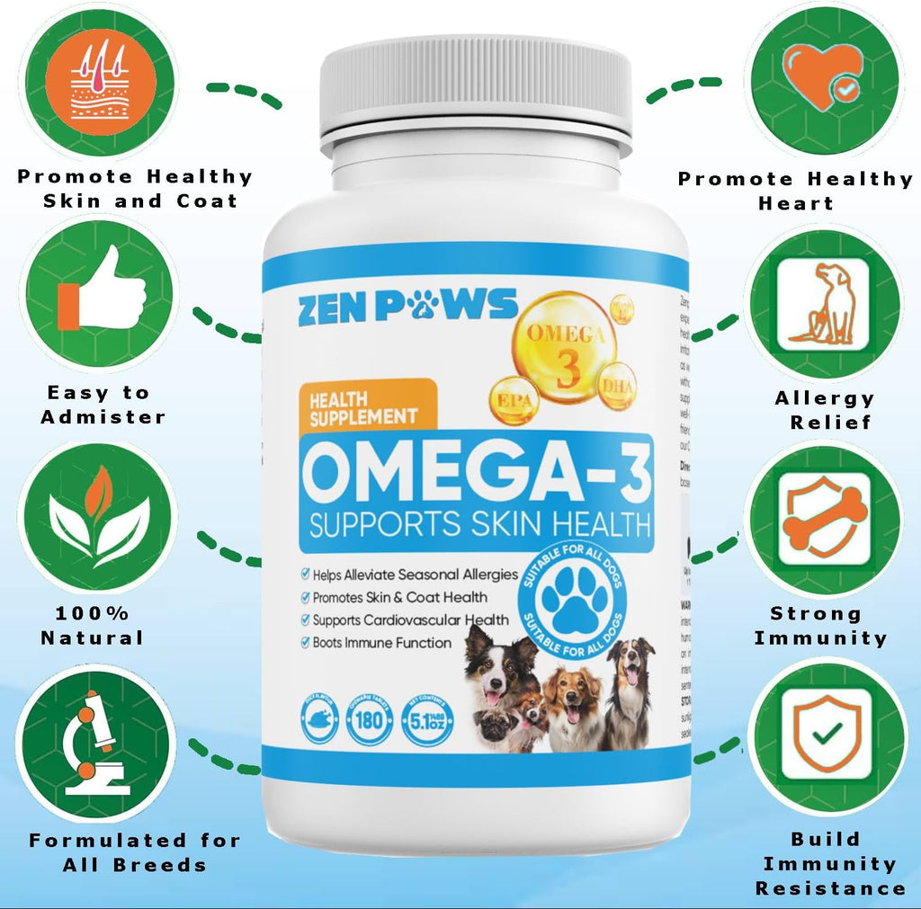 Zenpaws Omega 3 Fish Oil for Dogs - 180 Comprimidos - Sabor a Pato