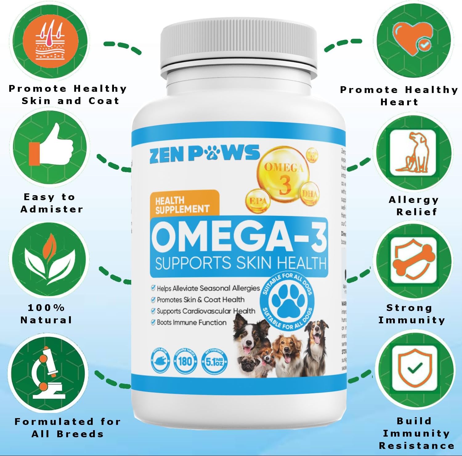 Zenpaws Omega 3 Fish Oil for Dogs - 180 Comprimidos - Sabor a Pato