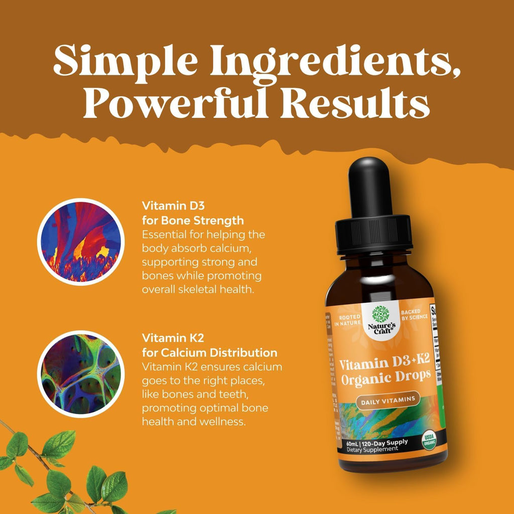 Natures Craft Gotas Líquidas de Vitamina D3 con K2 - 2000 UI por Dosis, Vegano, 60 ml (2 Fl Oz)