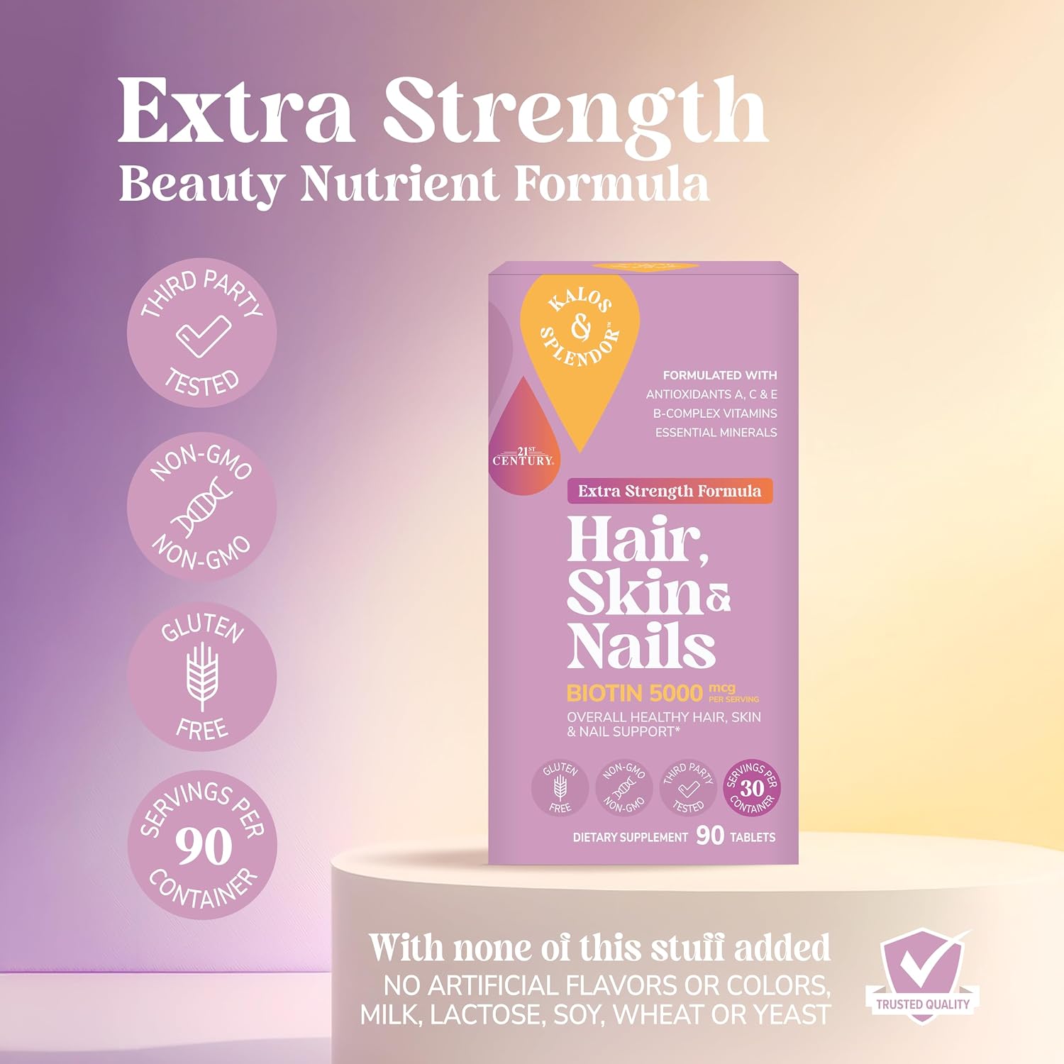 Kalos and Splendor 21st Century Hair, Skin and Nails - Extra Strength - 90 Comprimidos