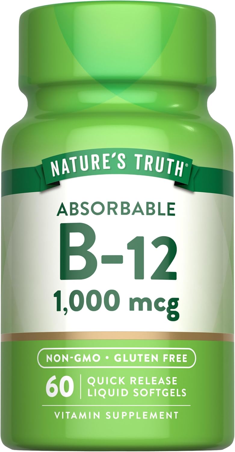 Nature's Truth Vitamina B12 1000 mcg - 60 Cápsulas Blandas de Liberación Rápida - Sin Gluten y No-GMO